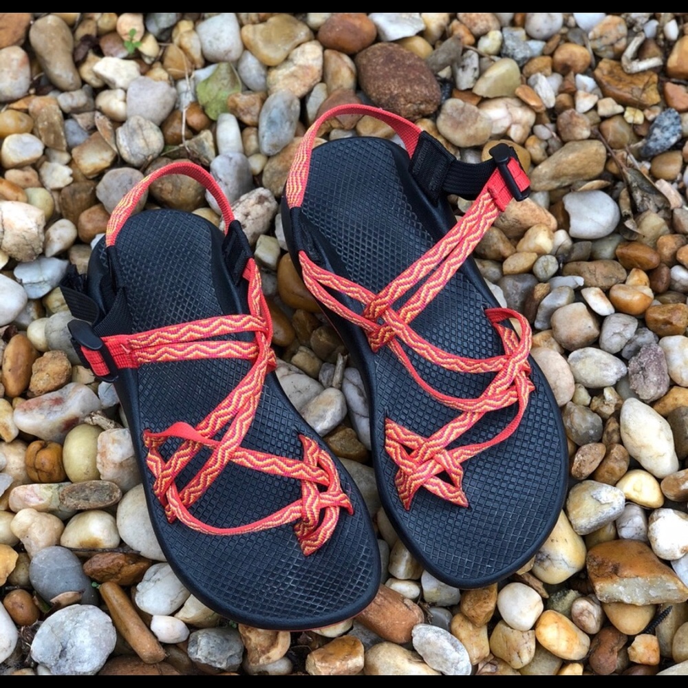 Orange and yellow Chaco sandals